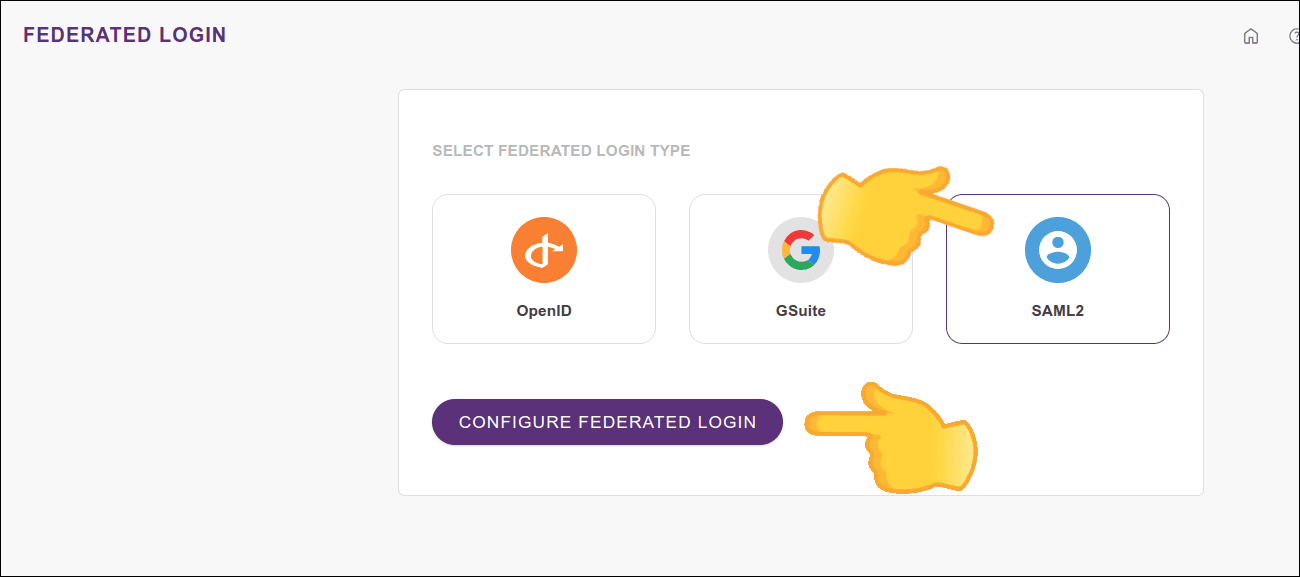 location of the SAML2 menu