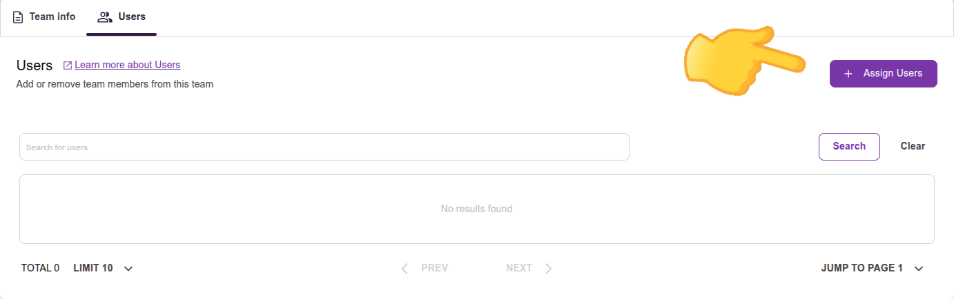 highlight for the assign users button