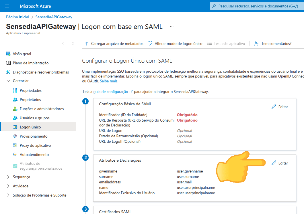 location of the Edit button in the Attributes and Claims section