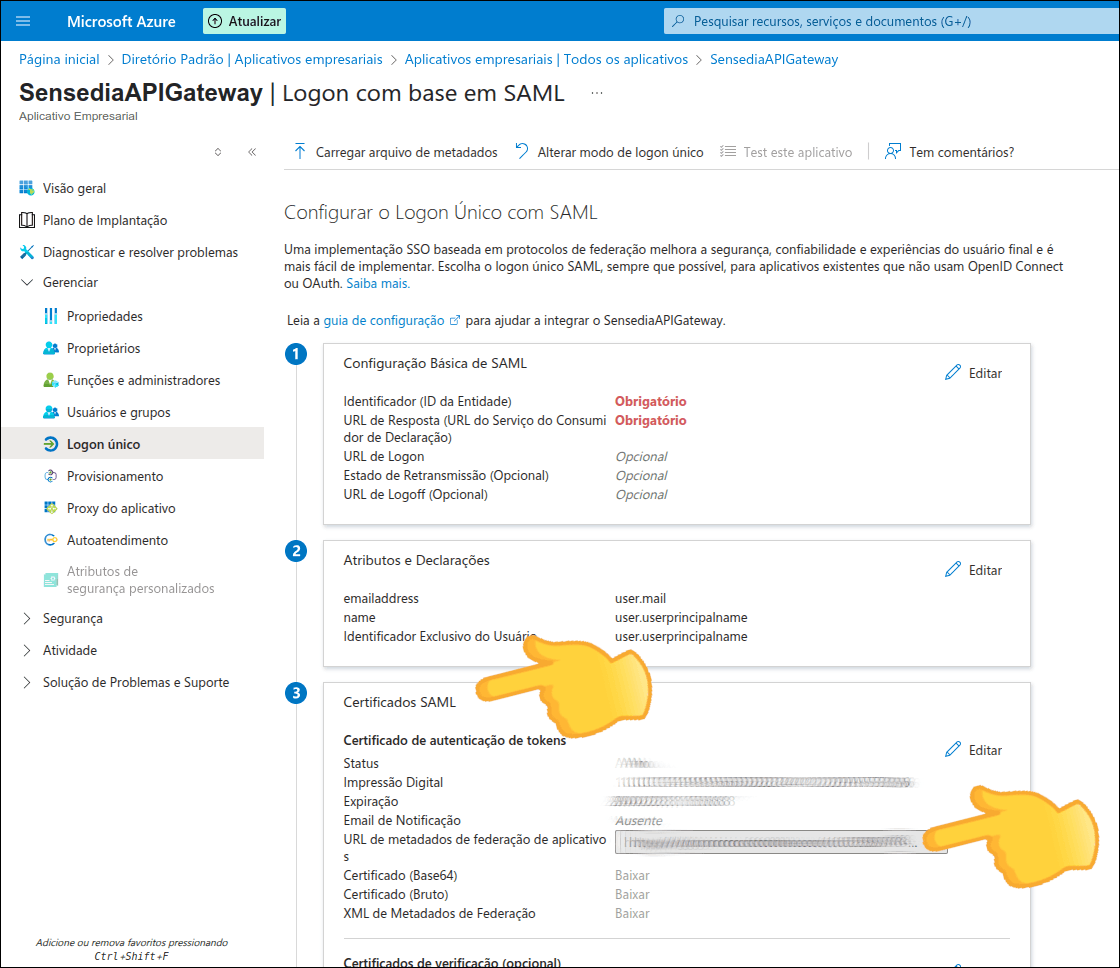 location of the App Federation Metadata Url field