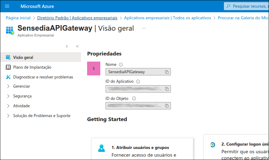 application properties, including ID and object ID