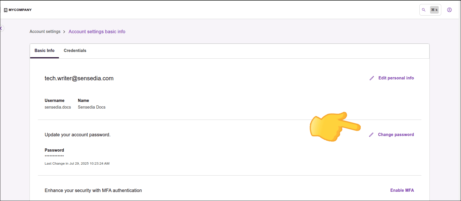 Highlight for Change Password