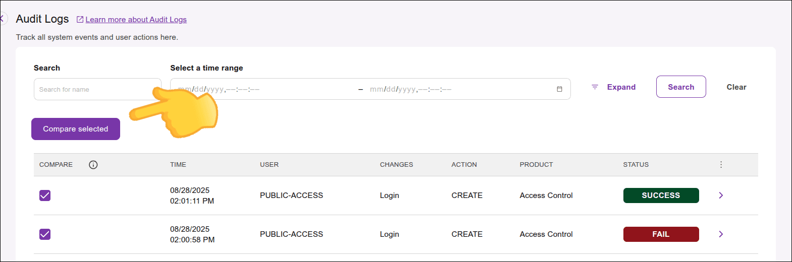 highlight for the compare records button