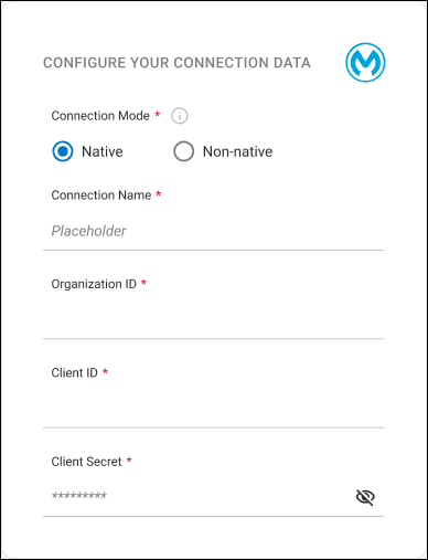 detail of the native connection creation screen step 2 for MuleSoft