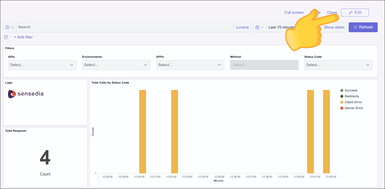 Animation showing an alternative way to edit a dashboard