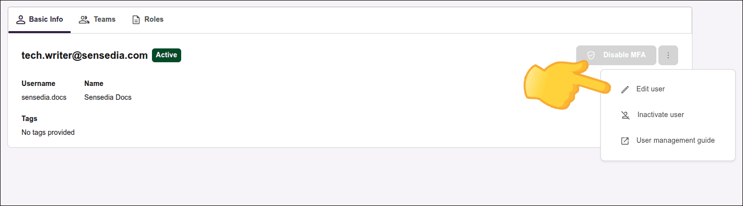 Highlight for the edit option