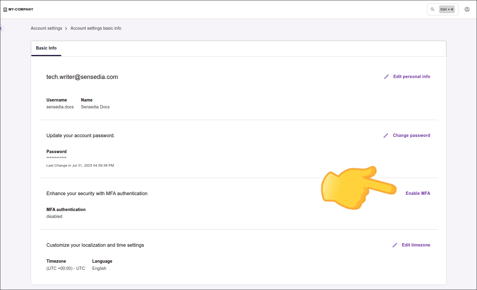 highlight for MFA activation