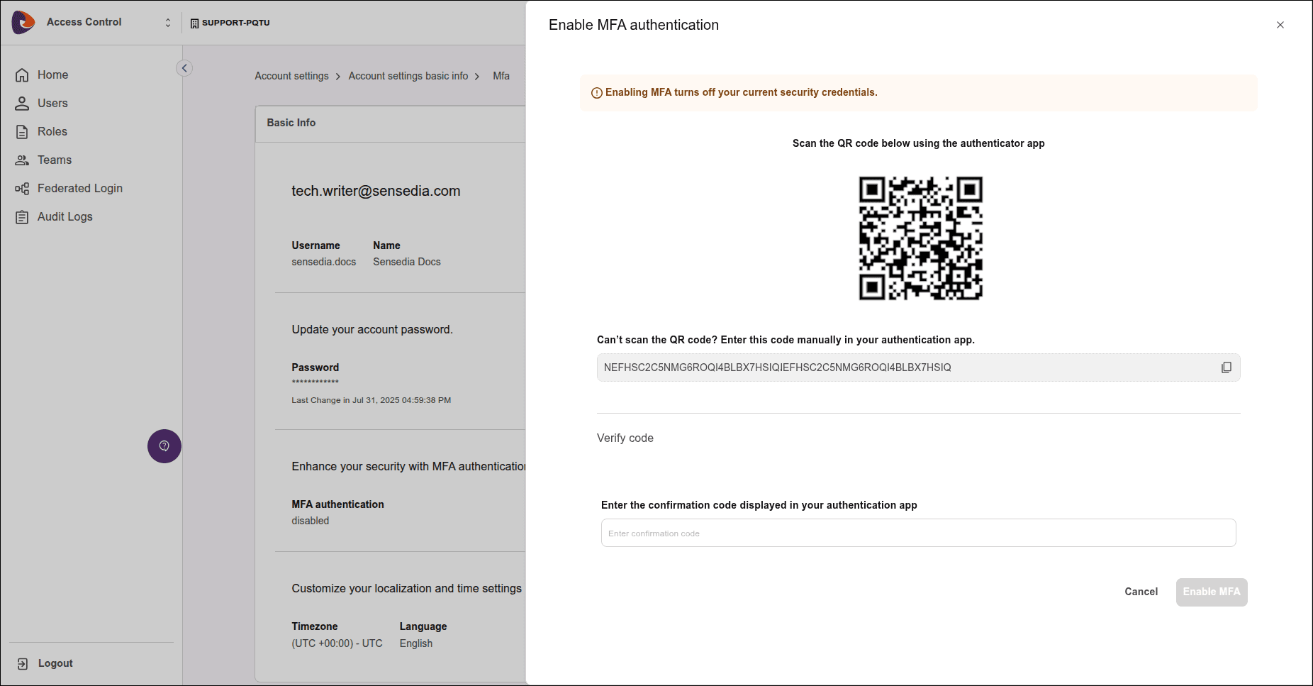 screen for MFA authentication