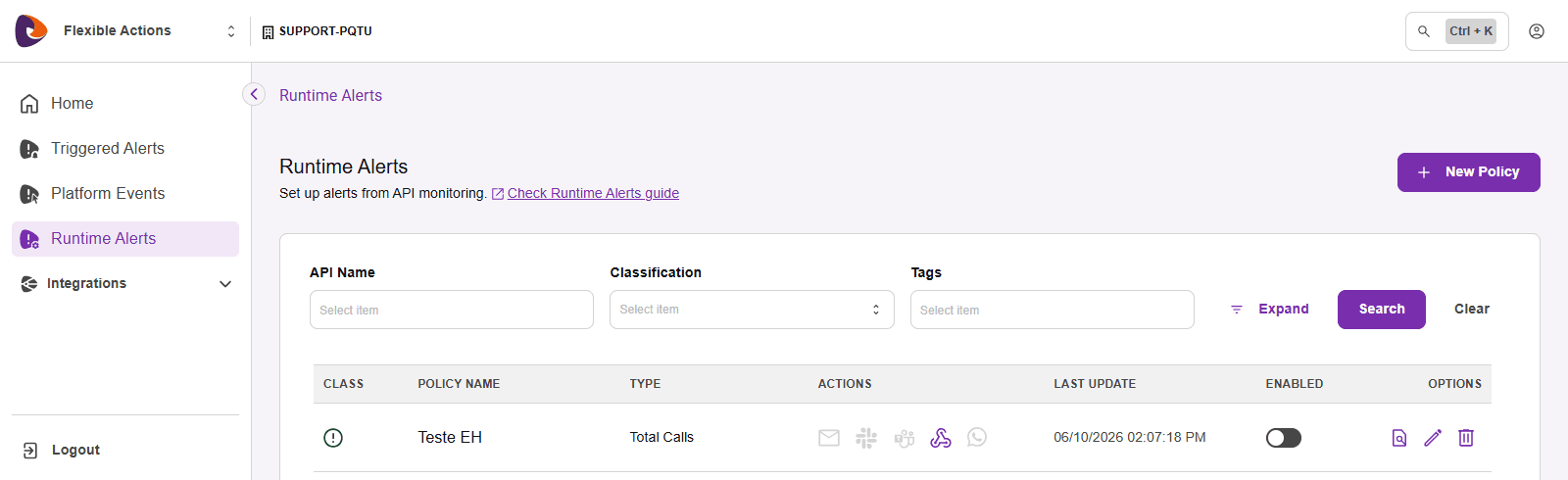 screen detail highlighting the new policy button