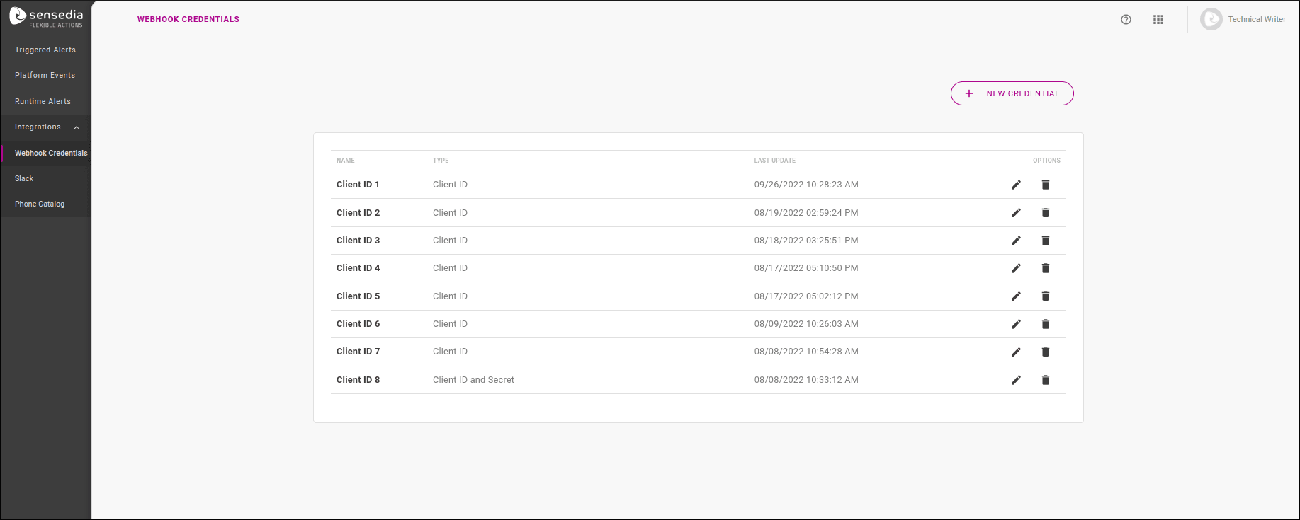Integrations: webhook credentials listing and configuration