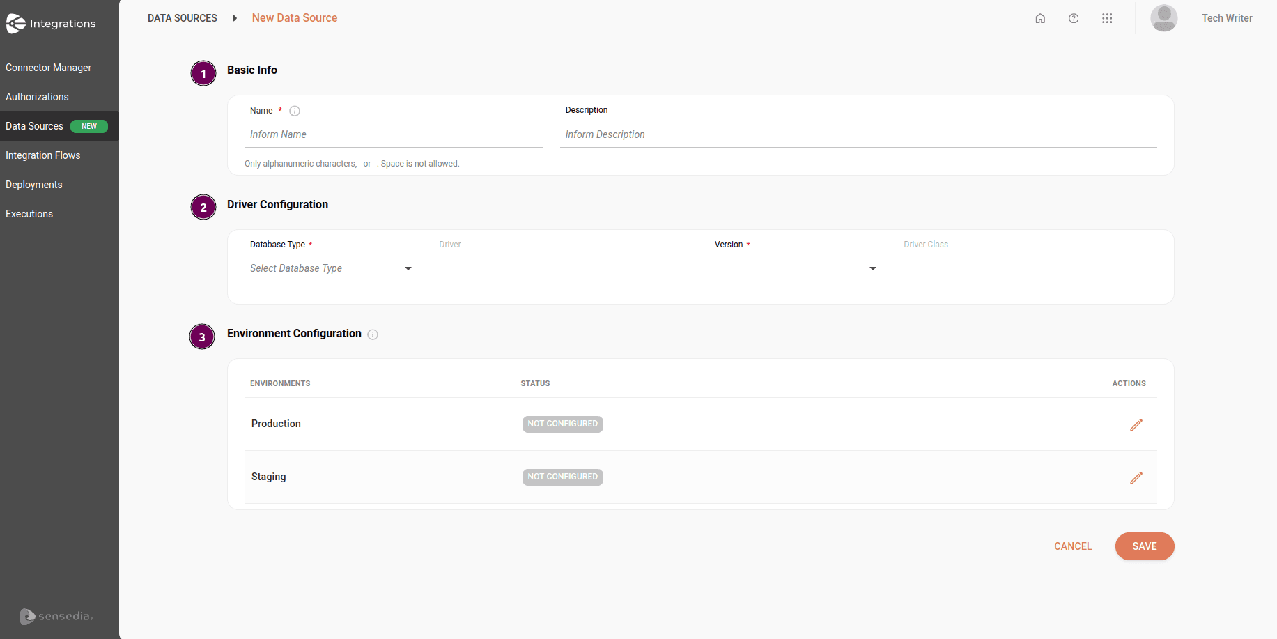 Image of the New Data Source screen with the fields listed below