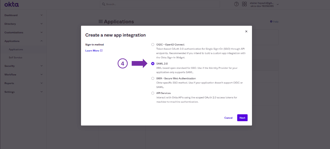 location of the SAML 2.0 option