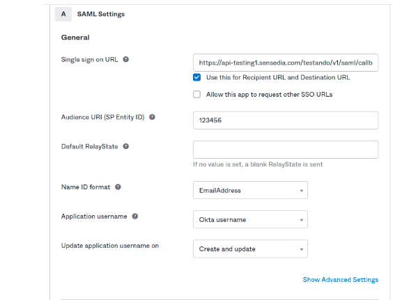 SAML configuration in Okta