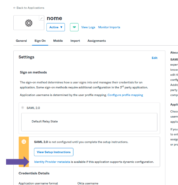 arrow indicating the location of Identity Provider metadata
