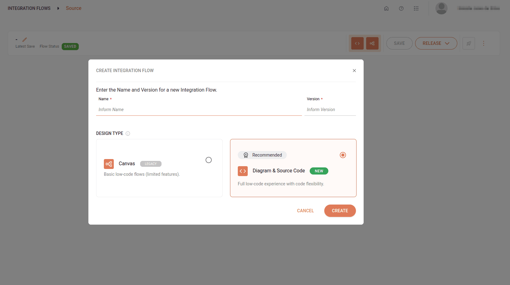 Create Integration Flow screen image