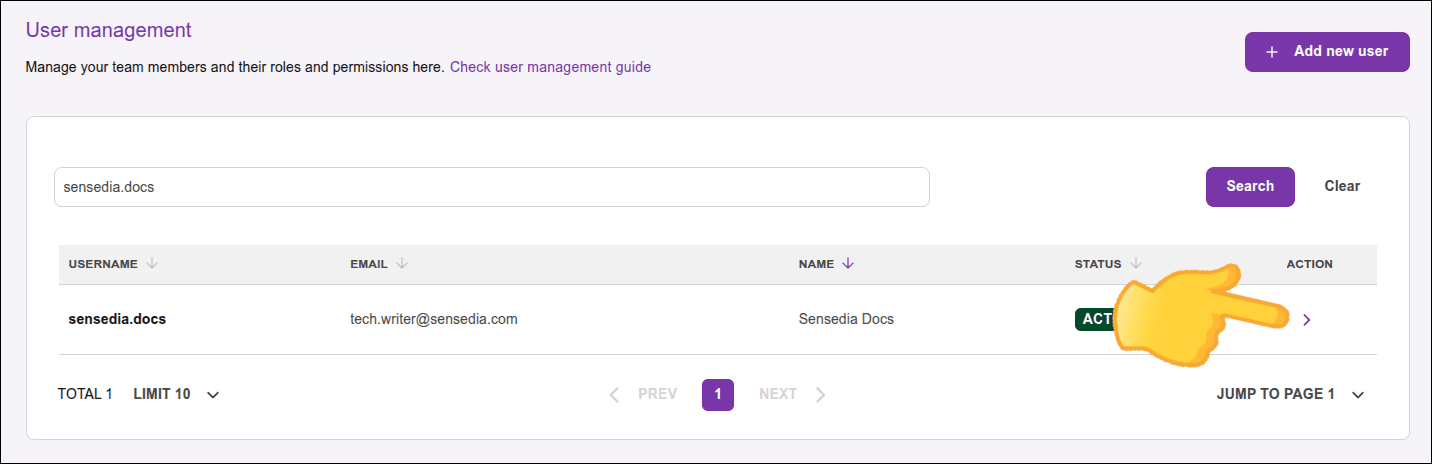 Image of the screen highlighting user selection