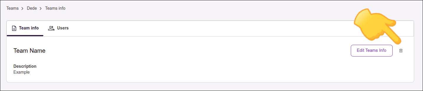 highlight for the trash icon on the Teams screen